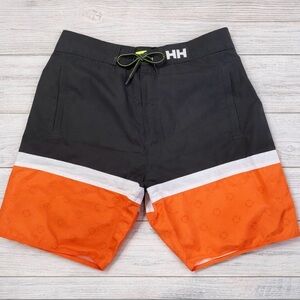 Helly Hansen Board Shorts Men 32 Orange Black Swim Trunks Quick Dry Pocket